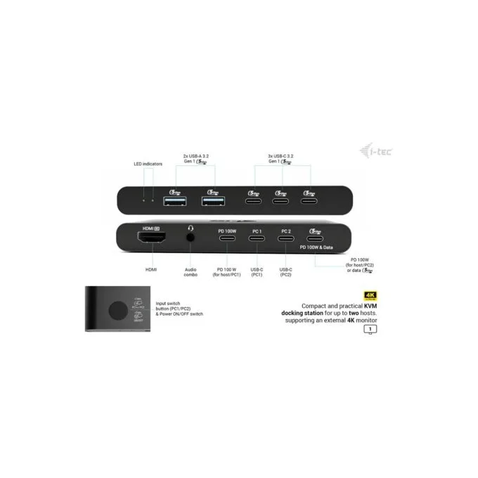 D I-TEC KVM Docking Station HDMI for 2 hosts, PD 2x 100W — image 4