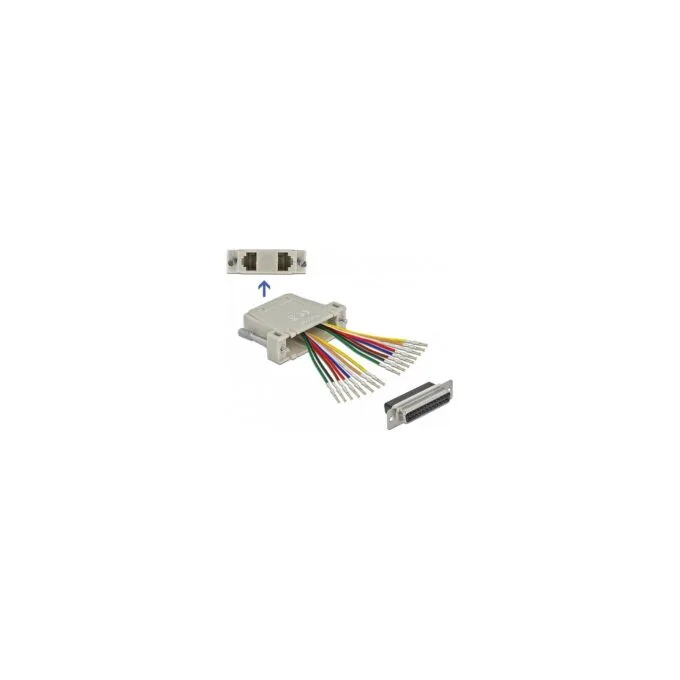D-Sub 25 Pin Crimp Buchse zu 2 x RJ45 Buchse mit Montagesatz beige — image 1
