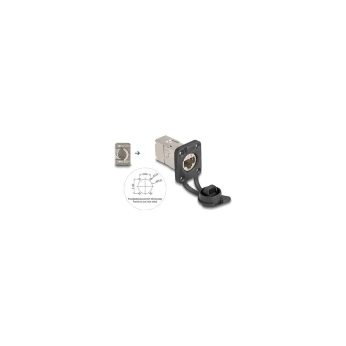 D-Typ RJ45 Einbaubuchse mit LSA Anschluss Cat.6A STP mit Schutzkappe IP66 staub- und wasserdicht — image 2