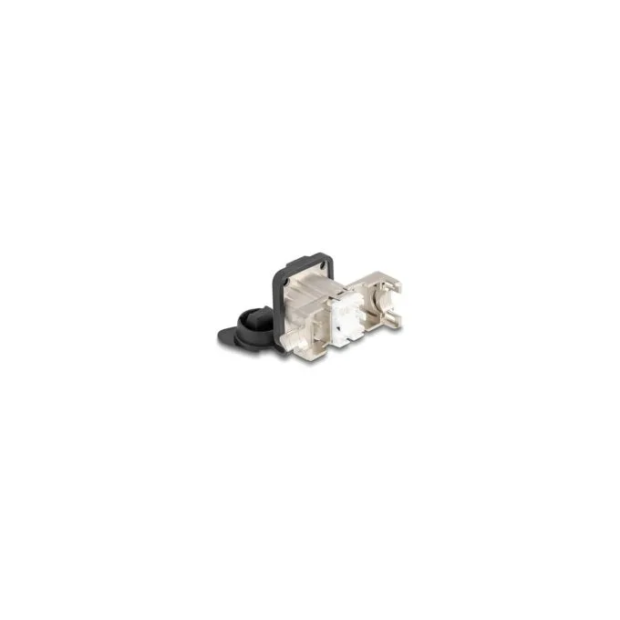 D-Typ RJ45 Einbaubuchse mit LSA Anschluss Cat.6A STP mit Schutzkappe IP66 staub- und wasserdicht — image 1