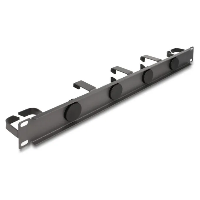 Delock 19? Kabelmanagement Rangierpanel mit 4 Gummi Kabeldurchführungen und 5 Metall Bügeln 1 HE dunkelgrau — image 2