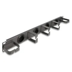 Delock 19? Kabelmanagement Rangierpanel mit 4 Gummi Kabeldurchführungen und 5 Metall Bügeln 1 HE dunkelgrau