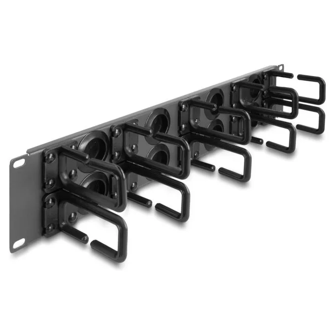 Delock 19? Kabelmanagement Rangierpanel mit 8 Gummi Kabeldurchführungen und 10 Bügeln 2 HE dunkelgrau — image 1