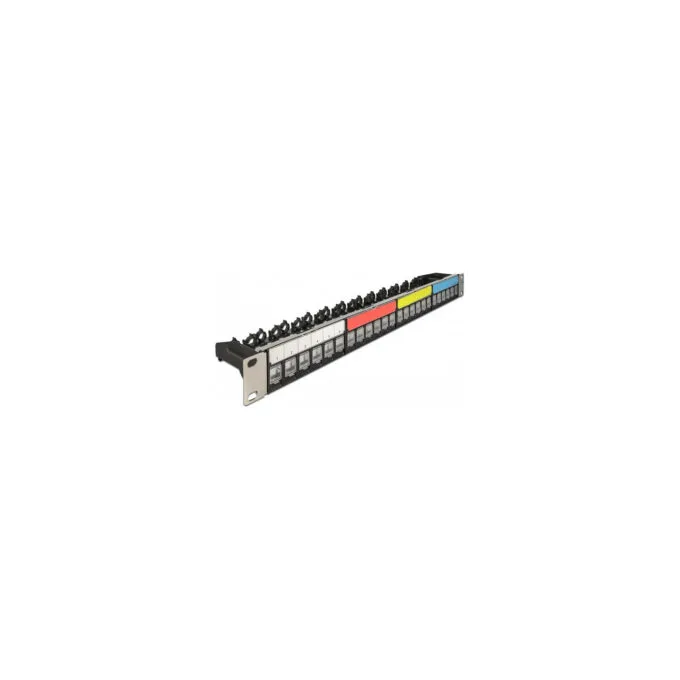 Delock 19? Keystone Patchpanel 24 Port mit Kabelbefestigungsschiene. Beschriftungsfeld und Staubschutz 1 HE schwarz — image 1