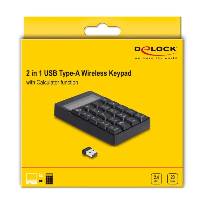 Delock 2 in 1 USB Typ-A Nummernblock mit Taschenrechner Funktion 2.4 GHz kabellos schwarz — image 6