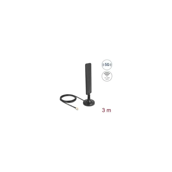 Delock 5G LTE Antenne SMA Stecker 3 dBi omnidirektional mit Anschlusskabel RG-174 3 m mit Kippgelenk mit magnetischem... — image 1