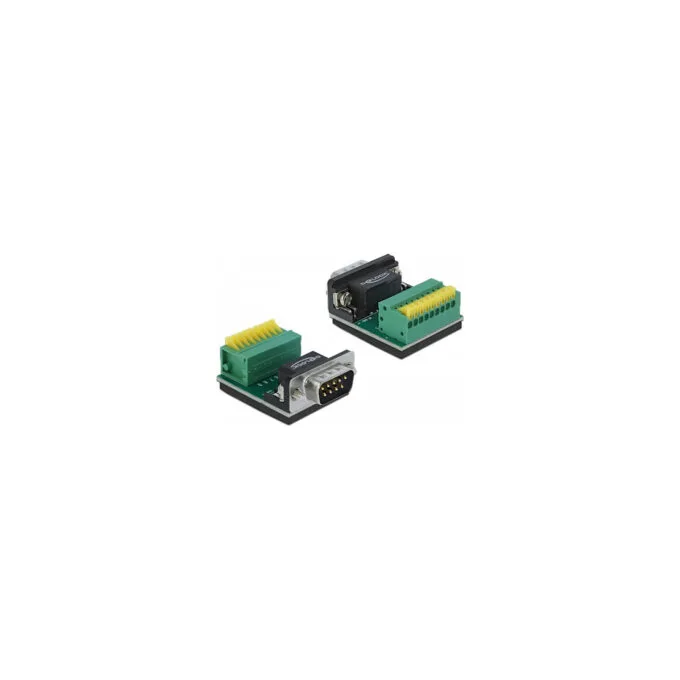 Delock Adapter D-Sub 9 Pin Stecker zu Terminalblock 9 Pin mit Drucktaster — image 1