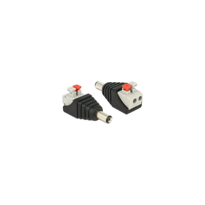 Delock Adapter DC 5.5 x 2.1 mm Stecker to Terminalblock mit Drucktasten 2 Pin — image 1