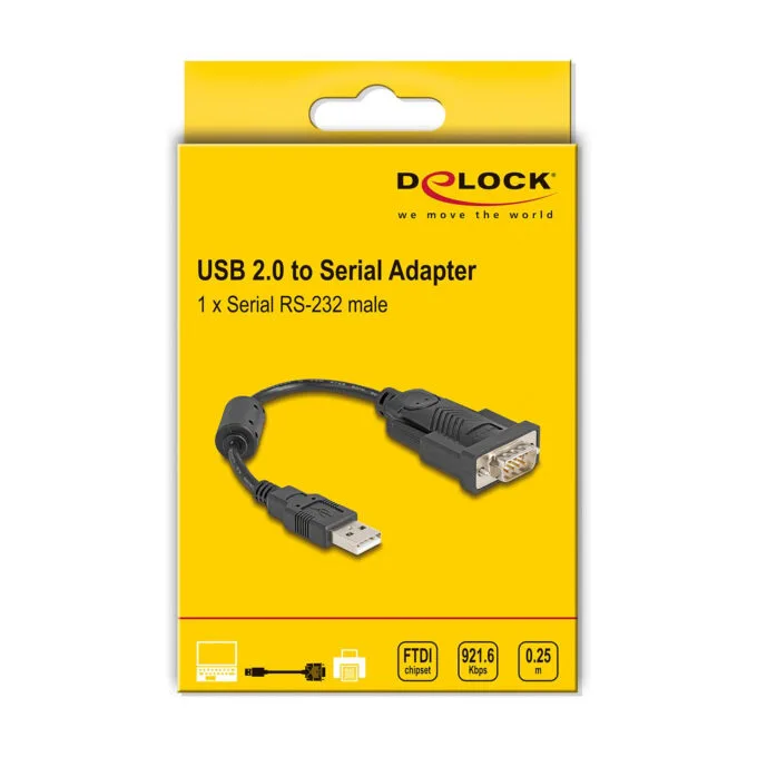 Delock Adapter USB 2.0 Typ-A zu 1 x Seriell RS-232 D-Sub 9 Pin Stecker mit Ferritkern 0.25 m — image 2