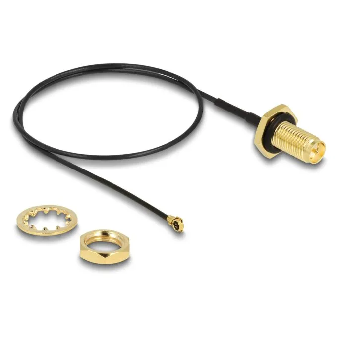 DELOCK Antennenkabel RP-SMA Buchse zum Einbau zu MHF I Stecker 1.13 35cm Gewindelnge 10mm spritzwassergeschutzt — image 2