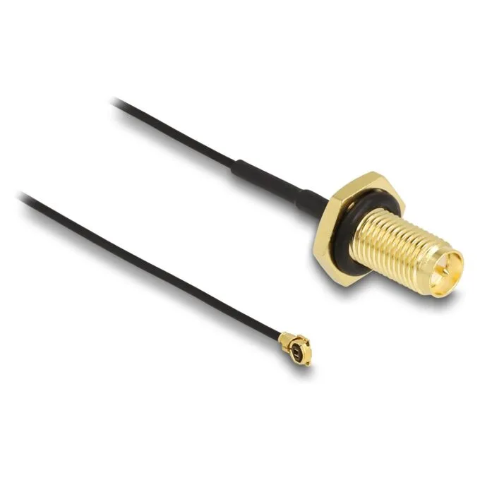 DELOCK Antennenkabel RP-SMA Buchse zum Einbau zu MHF I Stecker 1.13 35cm Gewindelnge 10mm spritzwassergeschutzt — image 1