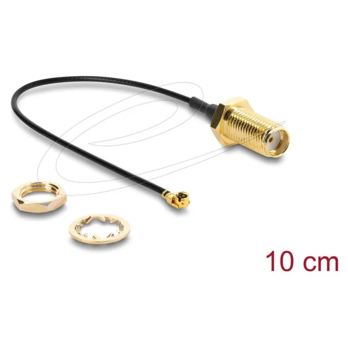 Delock Antennenkabel SMA Buchse zum Einbau zu I-PEX Inc.. MHF® I Stecker 1.13 10 cm Gewindelänge 10 mm — image 1