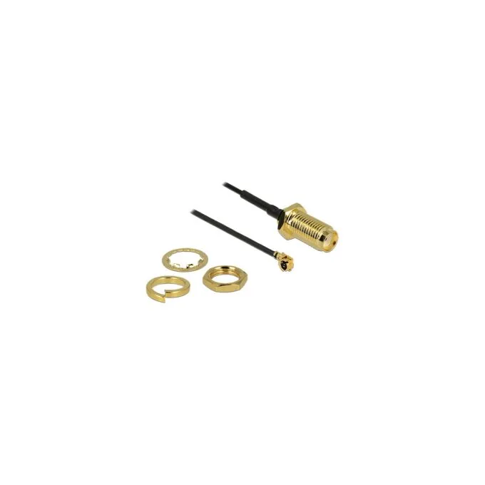 DELOCK Antennenkabel SMA Buchse zum Einbau zu I-PEX Inc. MHF I Stecker 1.13 7cm Gewindelnge 10mm — image 1