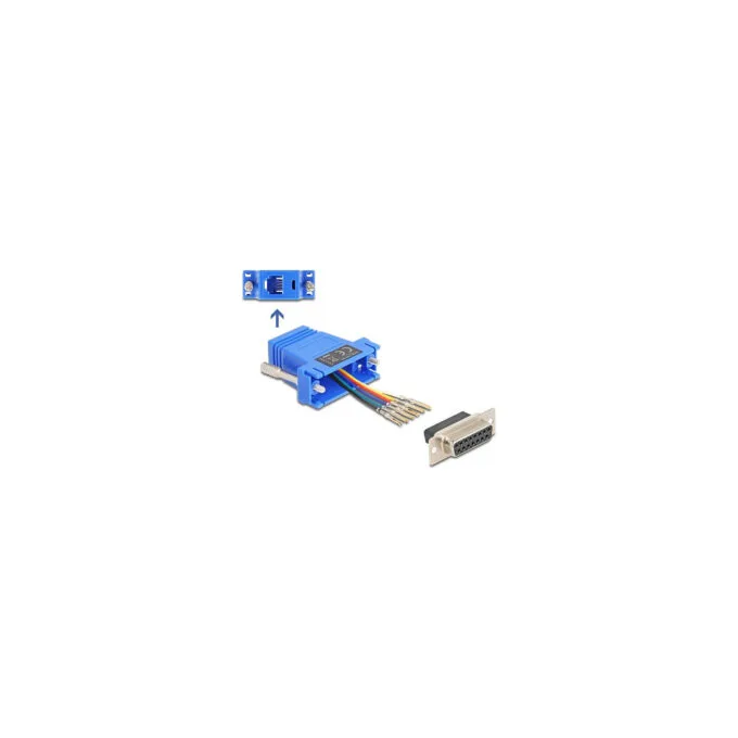 Delock D-Sub 15 Pin Buchse zu RJ12 Buchse Montagesatz blau — image 1