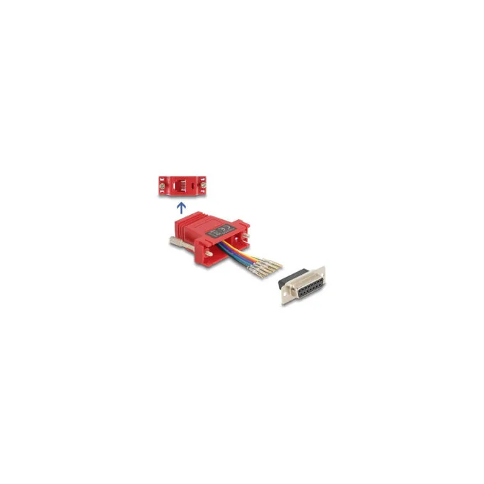 Delock D-Sub 15 Pin Buchse zu RJ12 Buchse Montagesatz rot — image 1