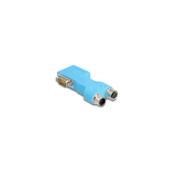 Delock D-Sub 9 Stecker und Buchse zu M12 Stecker und Buchse A-kodiert 5 pin CAN Bus Verteiler 90° blau — image 1