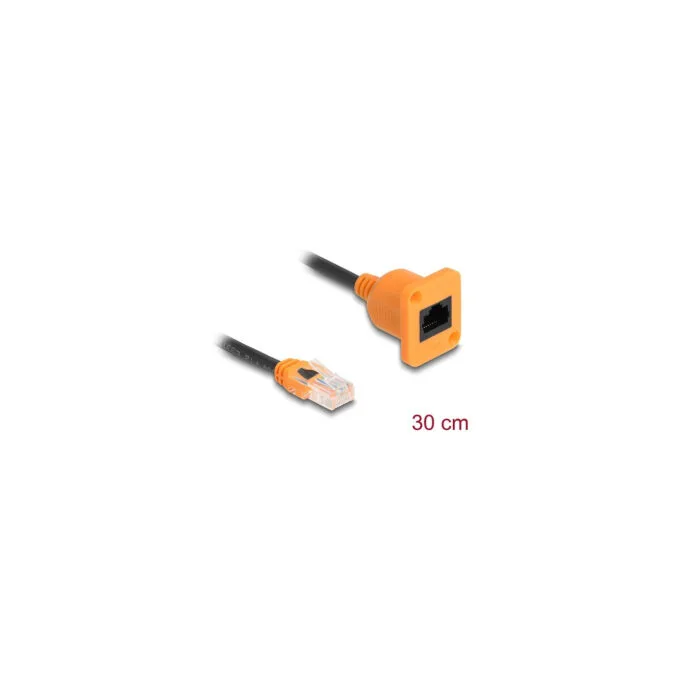 Delock D-Typ RJ45 Kabel Stecker zu Buchse Cat.5e UTP orange schwarz 30 cm — image 2
