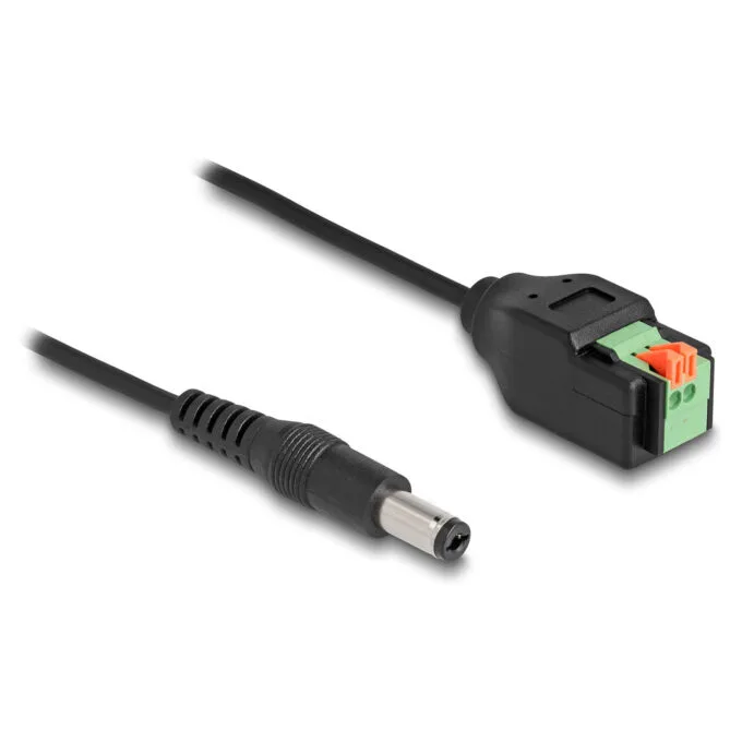 Delock DC Kabel 2.1 x 5.5 mm Stecker zu 2 Pin Terminalblock Adapter mit Drucktaster 15 cm — image 1