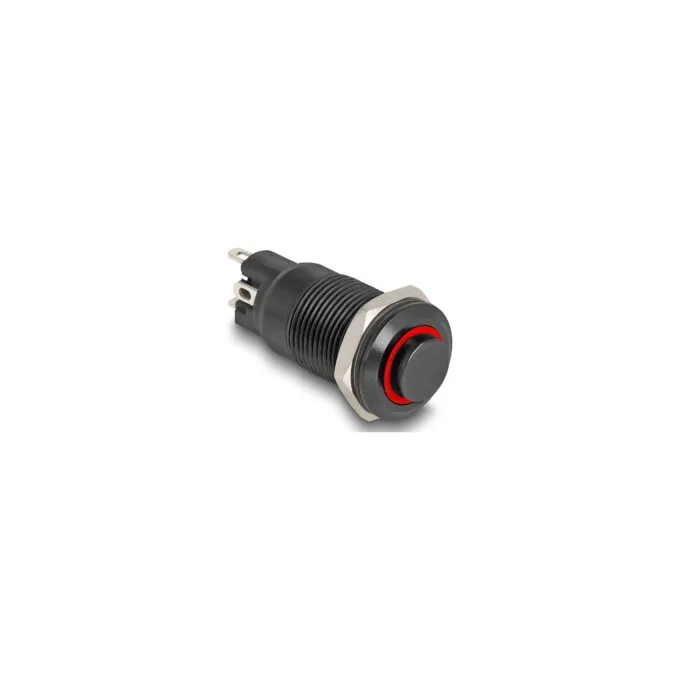 Delock Druckschalter zum Einbau schwarz 12 mm 12 V 4 x Lötanschluss LED rot Ring — image 1