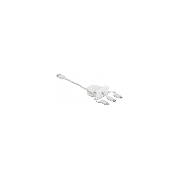 Delock Easy 45 Modul USB 2.0 3 in 1 Aufrollkabel USB Typ-A zu USB-CTM. Micro USB und Lightning weiß — image 1