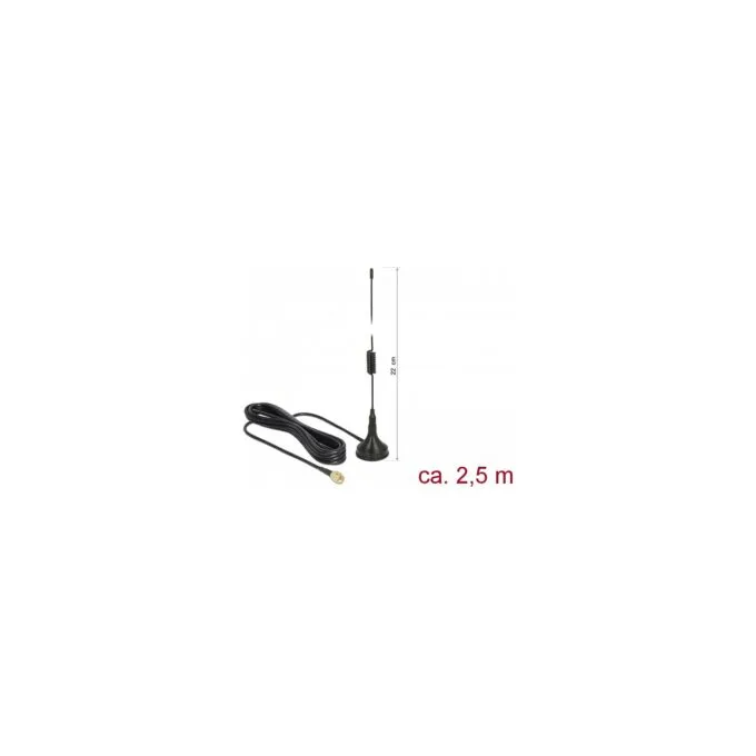 DELOCK GSM UMTS LTE Antenne SMA Stecker 2 dBi starr omnidirektional mit Anschlusskabel RG-174 2.5m outdoor schwarz — image 1