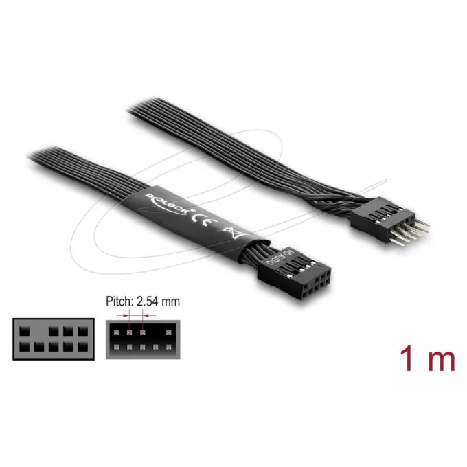 Delock HD Audio Flachbandkabel Mainboard Verlängerungskabel 9 Pin Pfostenstecker zu Pfostenbuchse 1 m schwarz — image 2