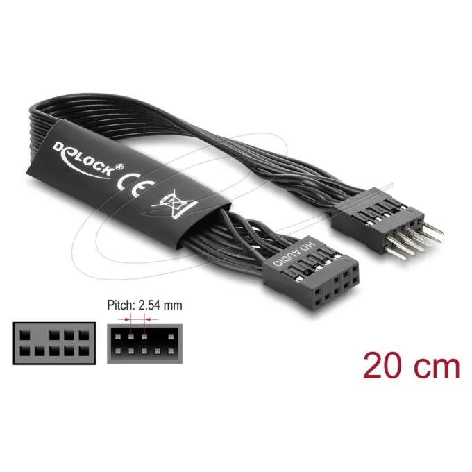 Delock HD Audio Flachbandkabel Mainboard Verlängerungskabel 9 Pin Pfostenstecker zu Pfostenbuchse 20 cm schwarz — image 1