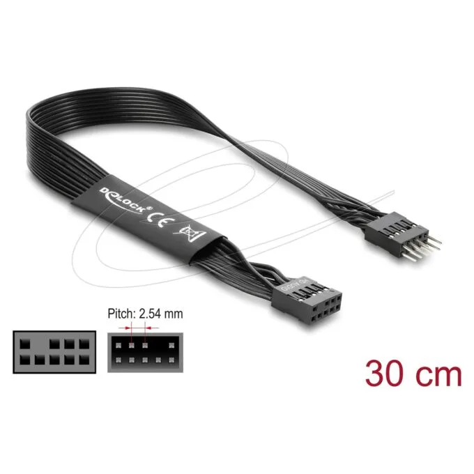 Delock HD Audio Flachbandkabel Mainboard Verlängerungskabel 9 Pin Pfostenstecker zu Pfostenbuchse 30 cm schwarz — image 1