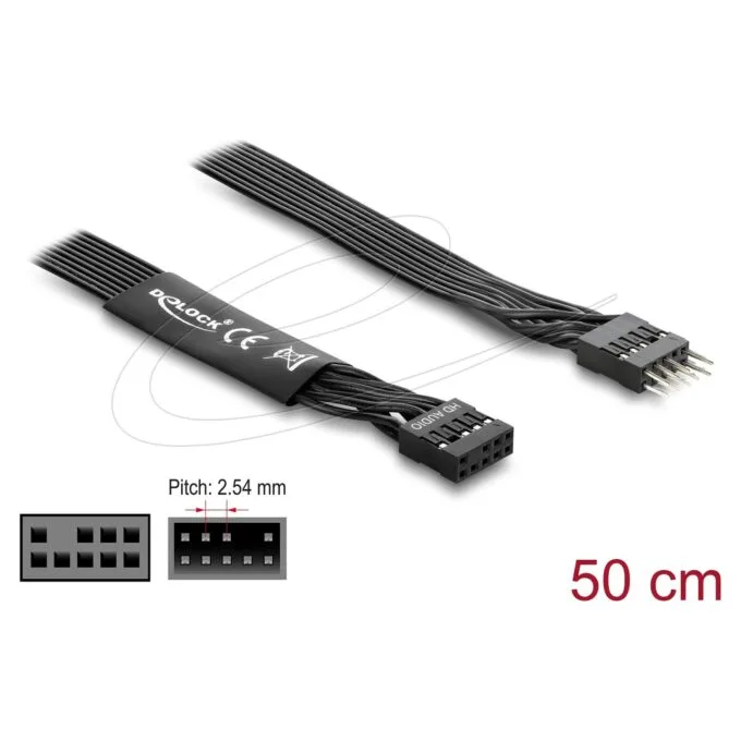 Delock HD Audio Flachbandkabel Mainboard Verlängerungskabel 9 Pin Pfostenstecker zu Pfostenbuchse 50 cm schwarz — image 2