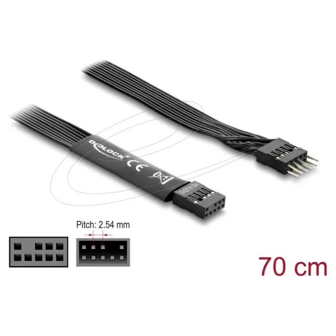 Delock HD Audio Flachbandkabel Mainboard Verlängerungskabel 9 Pin Pfostenstecker zu Pfostenbuchse 70 cm schwarz — image 2