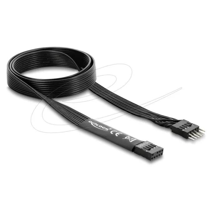Delock HD Audio Flachbandkabel Mainboard Verlängerungskabel 9 Pin Pfostenstecker zu Pfostenbuchse 70 cm schwarz — image 1