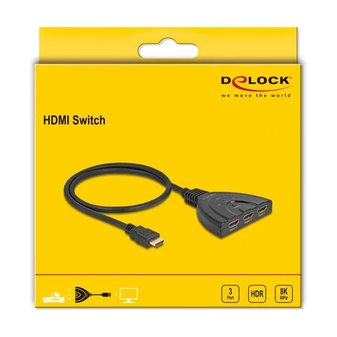 DELOCK HDMI Switch 3 x HDMI in zu 1 x HDMI out 8K 60 Hz mit integriertem Kabel 60cm — image 2