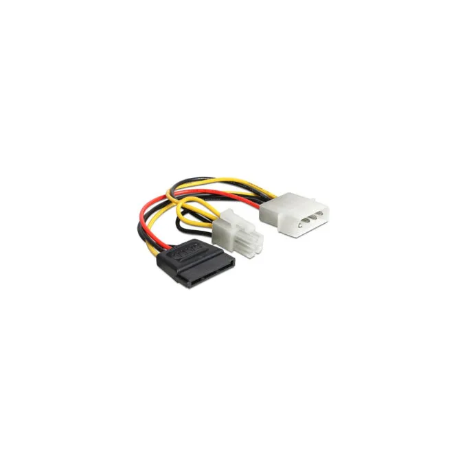 Delock Kabel Power Molex 4 Pin Stecker to SATA 15 Pin Buchse + P4 Stecker — image 1