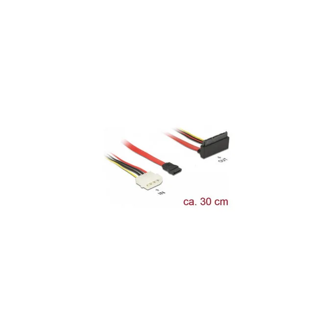 Delock Kabel SATA 6 Gb s 7 Pin Buchse + Molex 4 Pin Strom Stecker to SATA 22 Pin Buchse oben gewinkelt Metall 30 cm — image 1