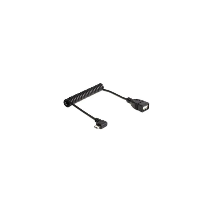 Delock Kabel USB micro-B Stecker gewinkelt to USB 2.0-A Buchse OTG Spiralkabel — image 1