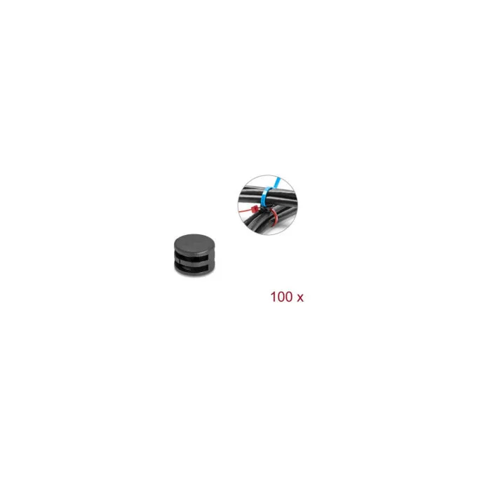 Delock Kabelbinder Befestigungskupplung D 12 x H 8 mm 90° drehbar schwarz 100 Stück — image 1