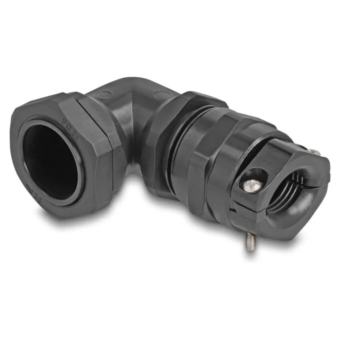Delock Kabelverschraubung mit Zugentlastung und Biegeschutz 90° gewinkelt PG21 schwarz — image 1