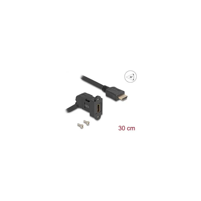Delock Keystone Modul HDMI Einbaubuchse 45° gewinkelt zu HDMI Stecker mit 30 cm Kabel 8K 60 Hz schwarz — image 1
