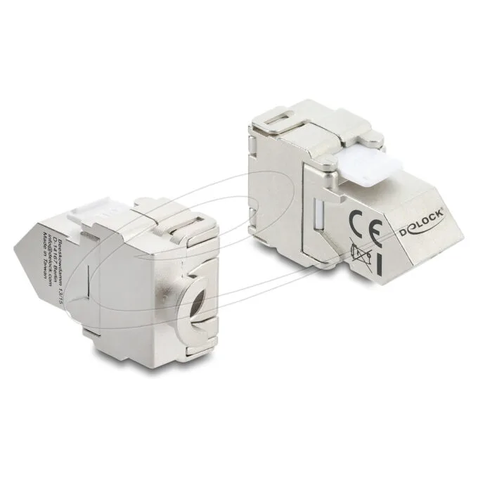 Delock Keystone Modul RJ45 Buchse zu LSA Cat.6A 45° gewinkelte Buchse geschirmt 180° Kabelführung werkzeugfrei Metall — image 1