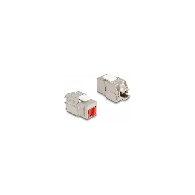 Delock Keystone Modul RJ45 Buchse zu LSA Cat.6A werkzeugfrei mit roter Staubschutzkappe — image 1