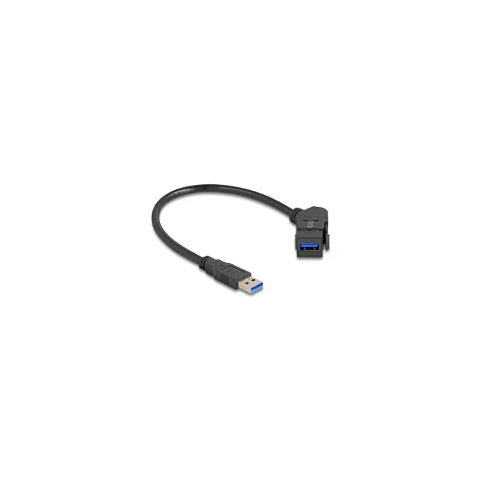 Delock Keystone Modul USB 5 Gbps Typ-A Einbaubuchse 45° gewinkelt zu Typ-A Stecker mit 30 cm Kabel schwarz — image 2