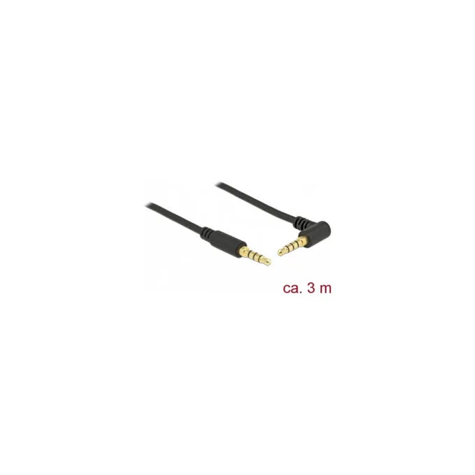 Delock Klinkenkabel 3.5 mm 4 Pin Stecker to Stecker gewinkelt 3 m schwarz — image 1