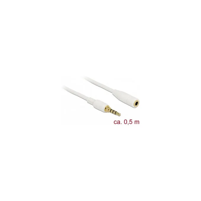 Delock Klinkenverlängerungskabel 3.5 mm 4 Pin Stecker zu Buchse 0.5 m weiß — image 1