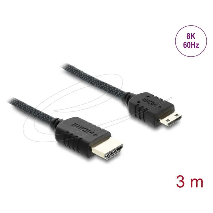 Delock Koaxiales High Speed HDMI Kabel HDMI Stecker zu Mini HDMI Stecker 8K 60 Hz mit Geflechtmantel 3 m — image 2