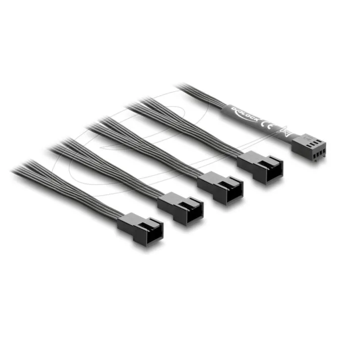 Delock Lüfterkabel Splitter 1 x 4 Pin PWM Buchse zu 4 x 4 Pin PWM Stecker schwarz ? 40 cm Länge mit 20 cm Abzweigen — image 1