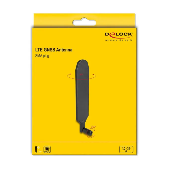 Delock LTE GNSS Antenne SMA Stecker 1.5 - 3.0 dBi omnidirektional drehbar mit Kippgelenk schwarz — image 2
