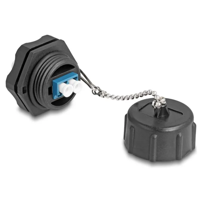 Delock LWL Einbaubuchse LC Duplex zu LC Duplex mit Verschlusskappe Singlemode IP68 staub- und wasserdicht — image 2