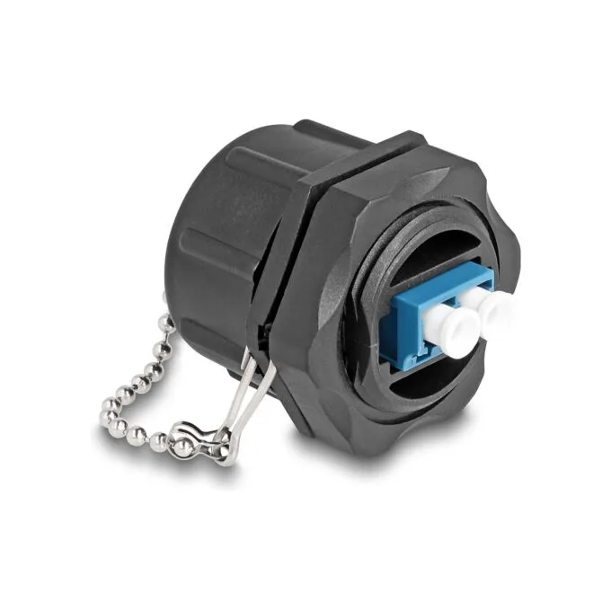 Delock LWL Einbaubuchse LC Duplex zu LC Duplex mit Verschlusskappe Singlemode IP68 staub- und wasserdicht — image 1