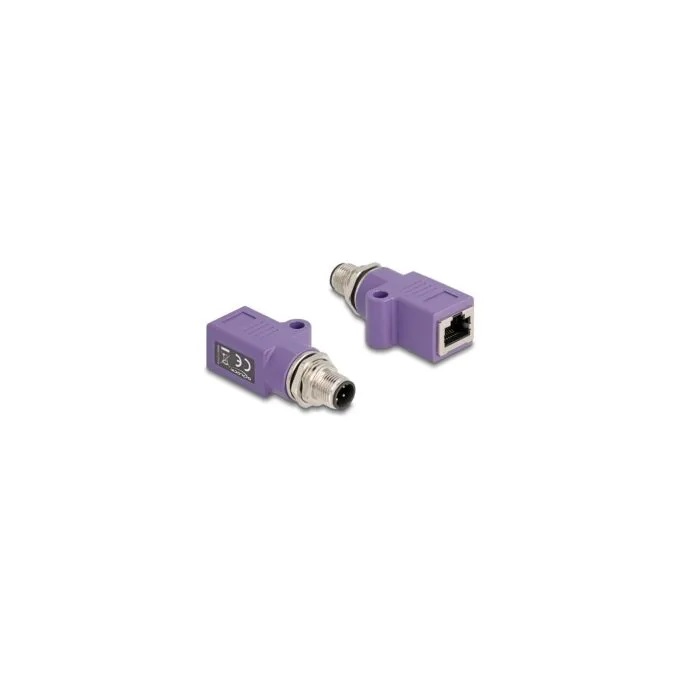 Delock M12 Adapter D-kodiert 4 Pin Stecker zu RJ45 Buchse Cat.5e mit Befestigungsloch gerade violett — image 1