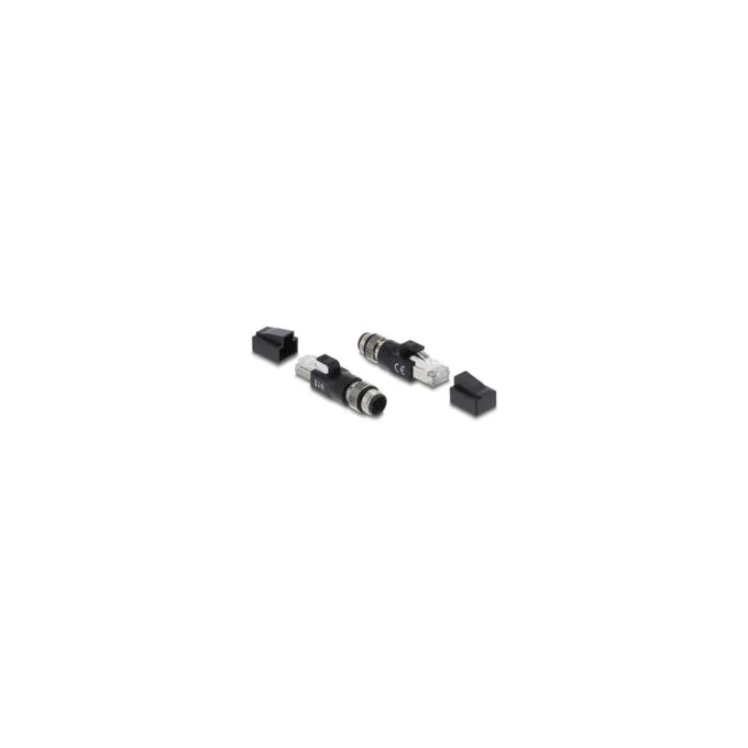 Delock M12 Adapter D-kodiert 4 Pin Stecker zu RJ45 Stecker schwarz — image 2
